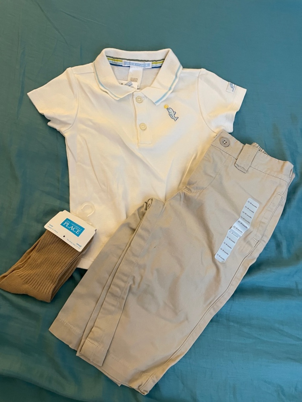 NWT Janie & Jack Baby Gap Dolphin White Polo Shirt Khaki Cotton Pant 3pcs Outfit
